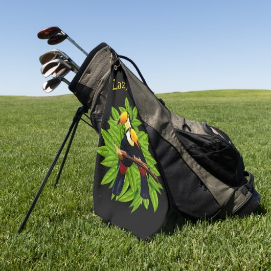 Toucan Duo-Poppen op zwart Golfhanddoek (Groen)
