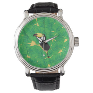 Toucan- en banaanbladeren horloge