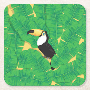 Toucan- en banaanbladeren kartonnen onderzetters