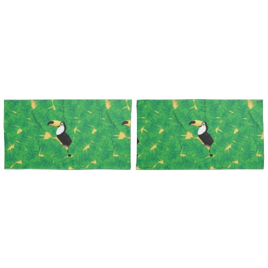 Toucan- en banaanbladeren kussensloop (Voorkant-Set)