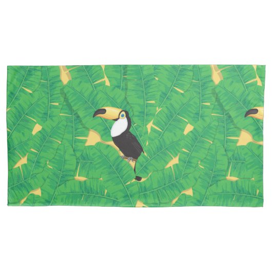 Toucan- en banaanbladeren kussensloop (Voorkant-Links)