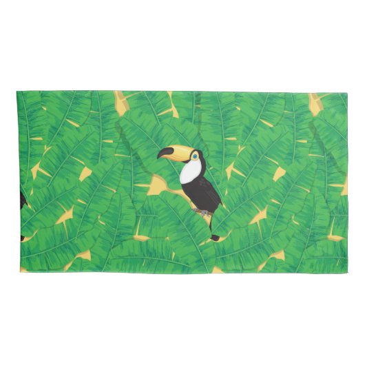 Toucan- en banaanbladeren kussensloop (Achterkant-Rechts)