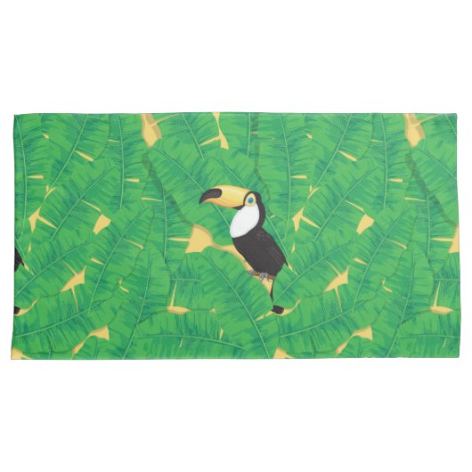 Toucan- en banaanbladeren kussensloop (Voorkant-Rechts)