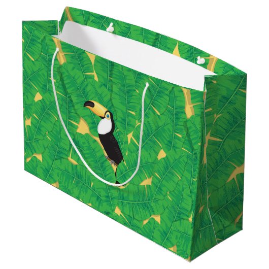 Toucan- en banaanbladeren large cadeautasje (Achterkant Gekanteld)