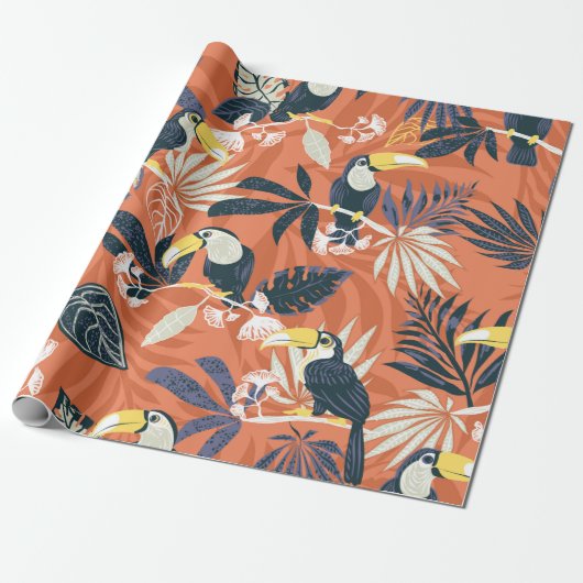 toucan en oerwoud naadloos patroon cadeaupapier (Uitgerold)