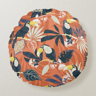 toucan en oerwoud naadloos patroon rond kussen