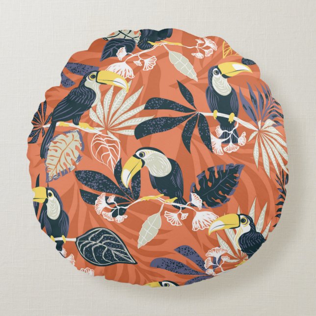 toucan en oerwoud naadloos patroon rond kussen (Voorkant)