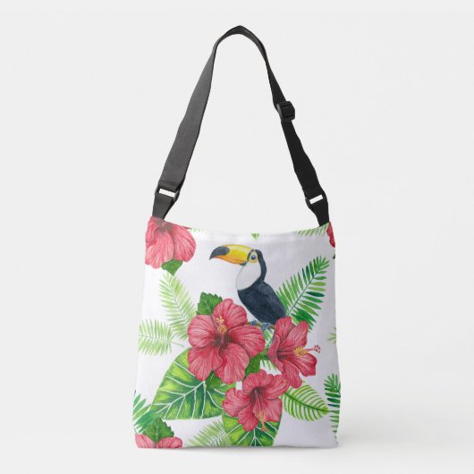Toucan en tropical bouquet crossbody tas (Voorkant)