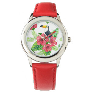Toucan en tropical bouquet horloge
