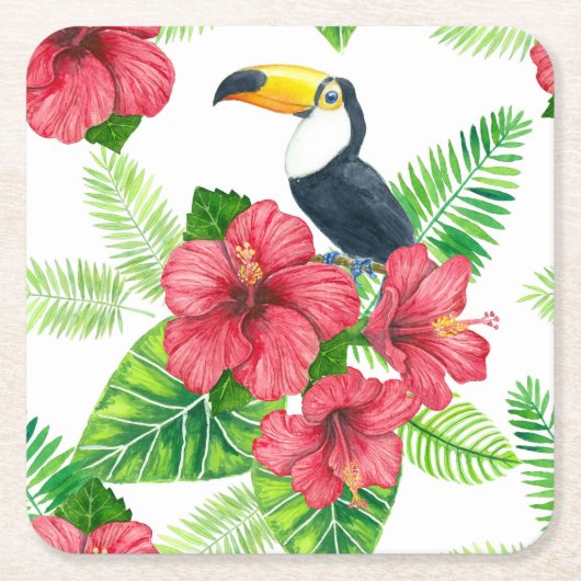Toucan en tropical bouquet kartonnen onderzetters (Voorkant)