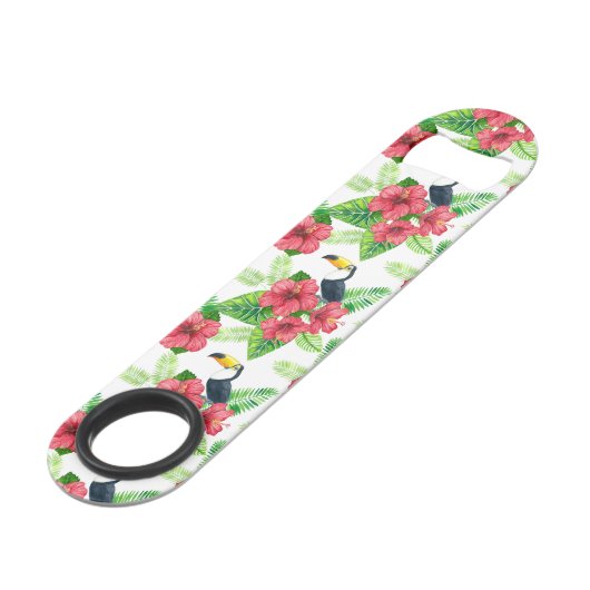 Toucan en tropical bouquet speed flessenopener (Voorkant Gekanteld)