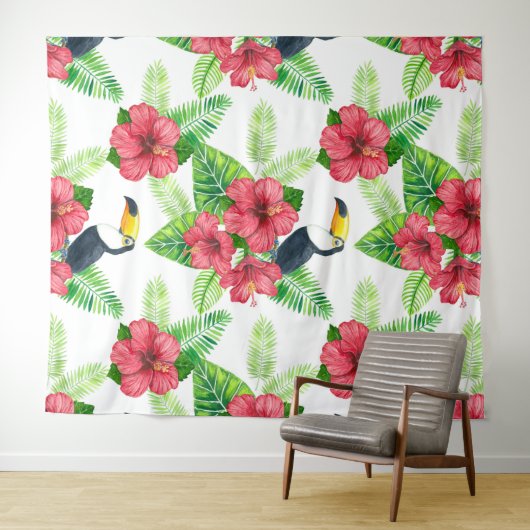 Toucan en tropical bouquet wandkleed (In Situ (horizontaal))