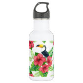 Toucan en tropical bouquet waterfles  (Voorkant)