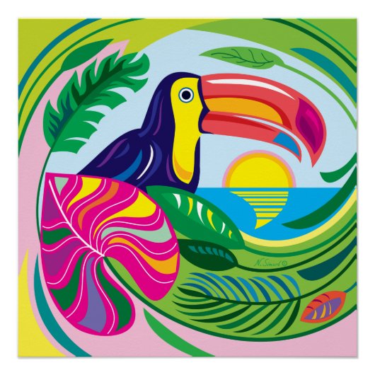 Toucan en tropische bladeren perfect poster (Voorkant)