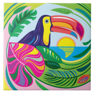 Toucan en tropische bladeren tegeltje