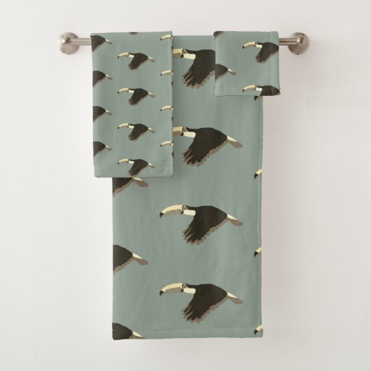 Toucan Exotisch Dier Patroon Sage Groen Bad Handdoek (Insitu)