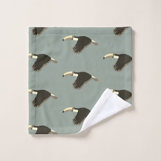 Toucan Exotisch Dier Patroon Sage Groen Bad Handdoek (Wasdoekje)