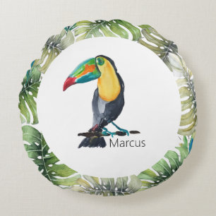 Toucan Exotische Aquarel Illustratie Rond Kussen