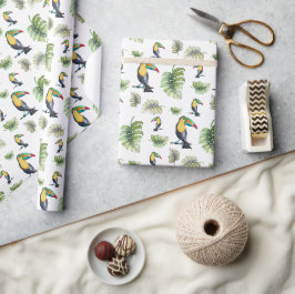 Toucan Exotische Monstera Waterverf Illustratie Cadeaupapier