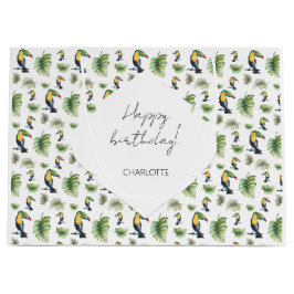 Toucan Exotische Monstera Waterverf Illustratie Groot Cadeauzakje