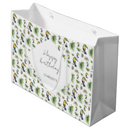 Toucan Exotische Monstera Waterverf Illustratie Groot Cadeauzakje