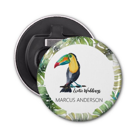 Toucan Exotische Waterverf Illustratie Button Flesopener (Voorkant)