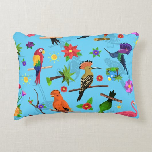 Toucan Flamingo and Arara Seamless Birds Pattern Accent Kussen (Voorkant)