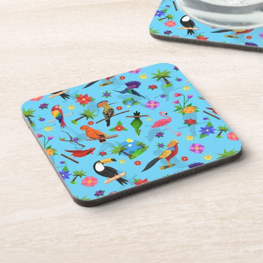 Toucan Flamingo and Arara Seamless Birds Pattern Bier Onderzetter (Linkerzijde)