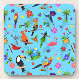 Toucan Flamingo and Arara Seamless Birds Pattern Bier Onderzetter
