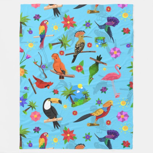 Toucan Flamingo and Arara Seamless Birds Pattern Fleece Deken (Voorkant)