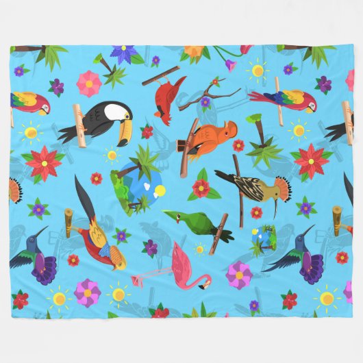 Toucan Flamingo and Arara Seamless Birds Pattern Fleece Deken (Voorkant (Horizontaal))