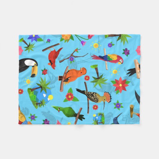 Toucan Flamingo and Arara Seamless Birds Pattern Fleece Deken (Voorkant (Horizontaal))