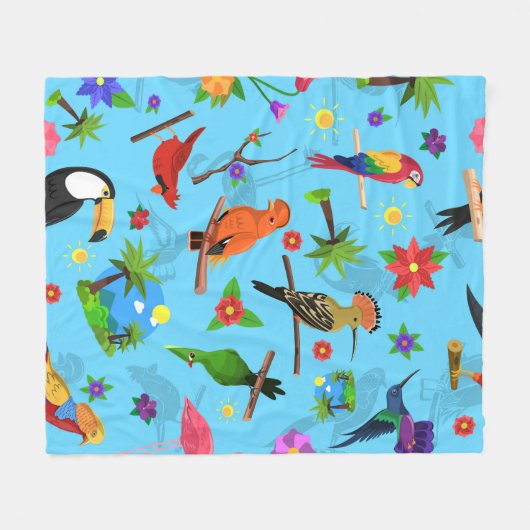 Toucan Flamingo and Arara Seamless Birds Pattern Fleece Deken (Voorkant (Horizontaal))