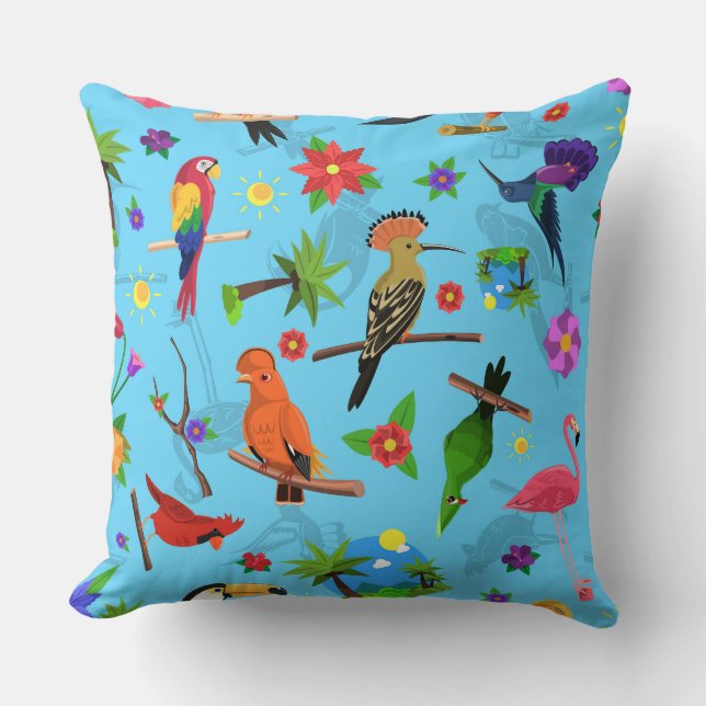 Toucan Flamingo and Arara Seamless Birds Pattern Kussen (Voorkant)