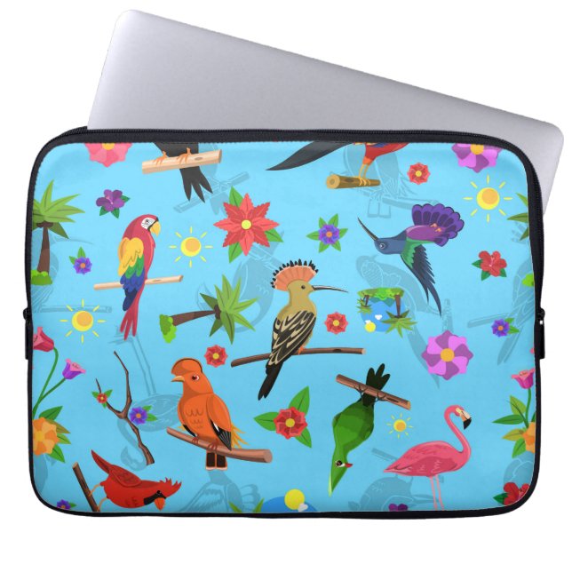 Toucan Flamingo and Arara Seamless Birds Pattern Laptop Sleeve (Voorkant)