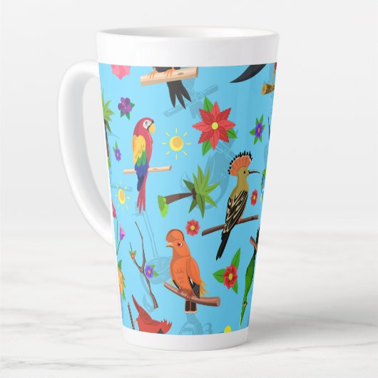 Toucan Flamingo and Arara Seamless Birds Pattern Latte Mok (Linkerhoek)