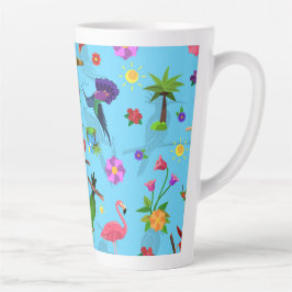 Toucan Flamingo and Arara Seamless Birds Pattern Latte Mok
