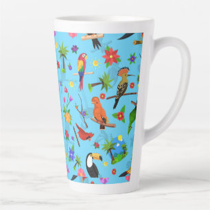 Toucan Flamingo and Arara Seamless Birds Pattern Latte Mok