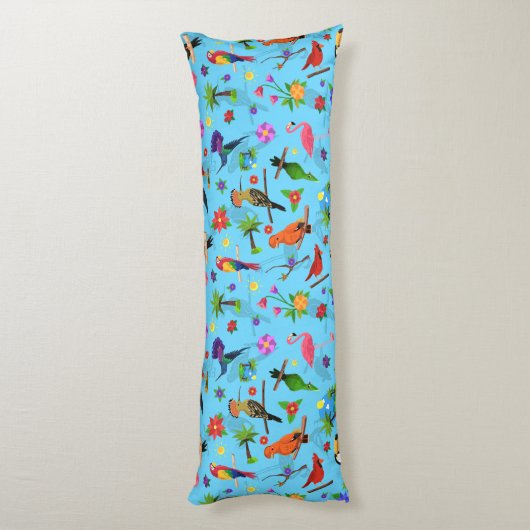 Toucan Flamingo and Arara Seamless Birds Pattern Lichaamskussen (Achterkant (Verticaal))