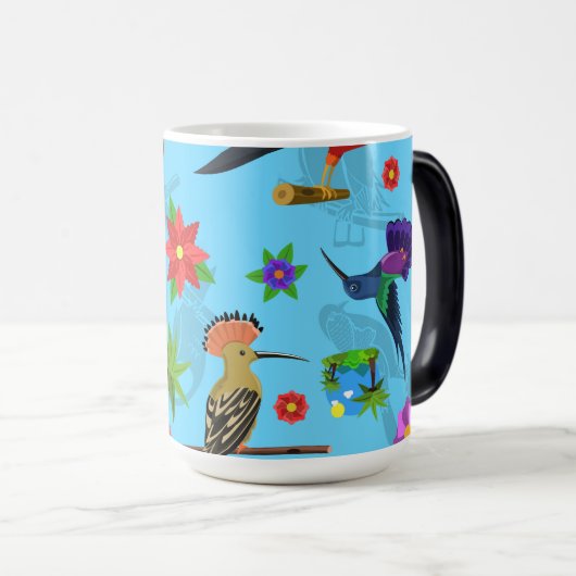 Toucan Flamingo and Arara Seamless Birds Pattern Magische Mok (Voorkant rechts)