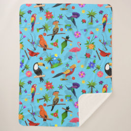 Toucan Flamingo and Arara Seamless Birds Pattern Sherpa Deken