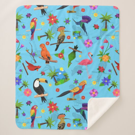 Toucan Flamingo and Arara Seamless Birds Pattern Sherpa Deken (Voorkant)