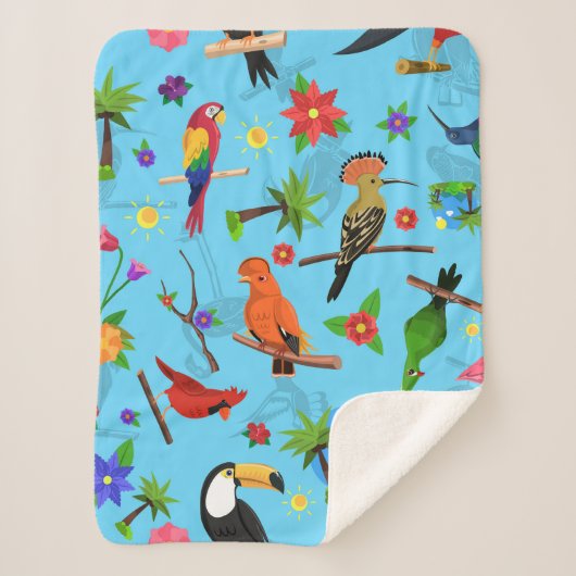 Toucan Flamingo and Arara Seamless Birds Pattern Sherpa Deken (Voorkant)