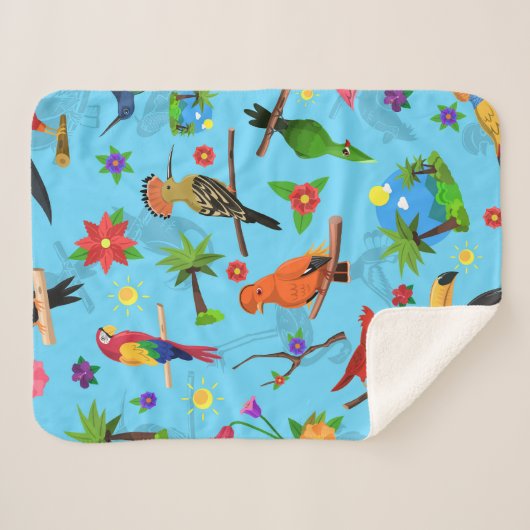 Toucan Flamingo and Arara Seamless Birds Pattern Sherpa Deken (Voorkant (horizontaal))