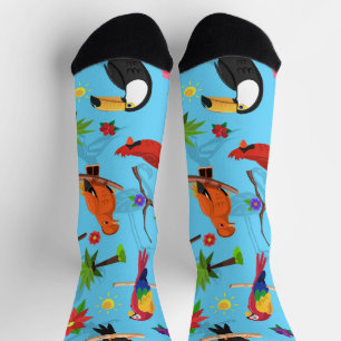 Toucan Flamingo and Arara Seamless Birds Pattern Sokken