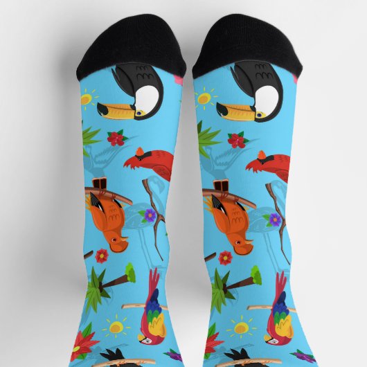 Toucan Flamingo and Arara Seamless Birds Pattern Sokken (Top)