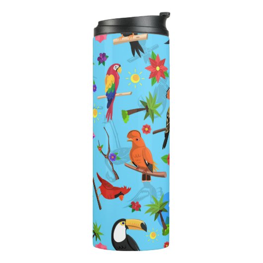 Toucan Flamingo and Arara Seamless Birds Pattern Thermosbeker (Gedraaid links)