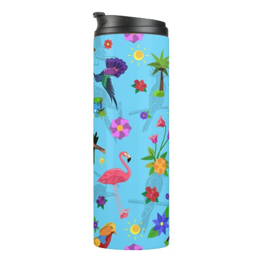Toucan Flamingo and Arara Seamless Birds Pattern Thermosbeker (Geroteerd rechts)