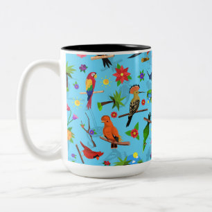 Toucan Flamingo and Arara Seamless Birds Pattern Tweekleurige Koffiemok