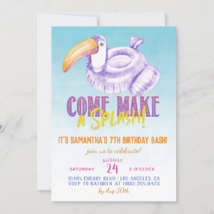 Toucan Float Pool Summer Birthday Invitation Kaart